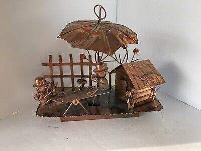 Vtg Animated Music Box Metal Copper Curtis Jere Style Car 